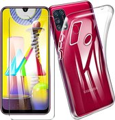 Silicone hoesje transparant met 2 Pack Tempered glas Screen Protector Geschikt voor: Samsung Galaxy M21