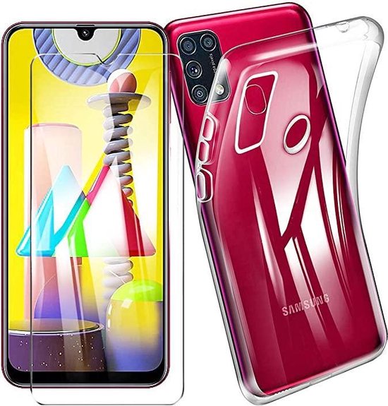 Silicone hoesje transparant met 2 Pack Tempered glas Screen Protector Geschikt voor: Samsung Galaxy M21