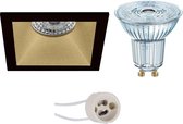 LED Spot Set - OSRAM Parathom PAR16 930 36D - Pragmi Pollon Pro - GU10 Fitting - Dimbaar - Inbouw Vierkant - Mat Zwart/Goud - 5.5W - Warm Wit 3000K - Verdiept - 82mm - BES LED