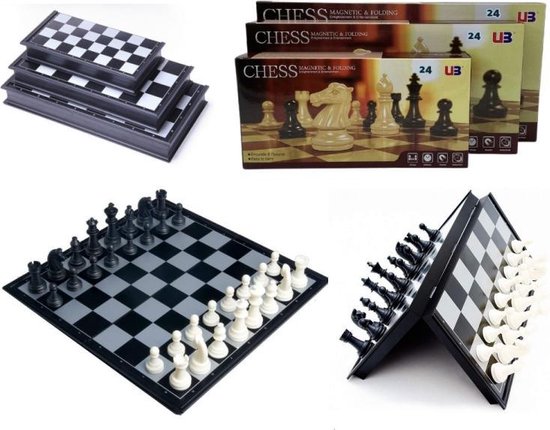Thumbnail van een extra afbeelding van het spel Activ24™ - Schaakspel 36x36 cm – met zwarte & witte schaakstukken – opvouwbaar magnetisch schaakset schaakbord schaken
