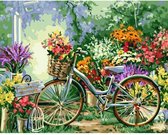 Painting Expert® Schilderen op nummer Volwassenen - Schilderen op nummer Kinderen - Fiets met Bloemen - 40x50cm - Exclusief Lijst (24 kleurtjes)