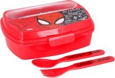 Spiderman broodtrommel met bestek - rood - 3 delig - Spider-Man lunchbox
