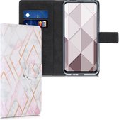 kwmobile telefoonhoesje voor Huawei P Smart Z - Hoesje met pasjeshouder in roségoud / wit / oudroze - Glory Mix Gekleurd Marmer design