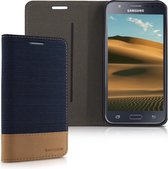 kwmobile hoesje voor Samsung Galaxy J5 (2015) - Flip cover in donkerblauw / bruin - Telefoonhoesje met pasjeshouder