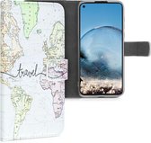 kwmobile telefoonhoesje voor Motorola Moto G8 Power - Hoesje met pasjeshouder in zwart / meerkleurig - Travel Wereldkaart design