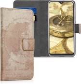 kwmobile telefoonhoesje voor Samsung Galaxy A20e - Hoesje met pasjeshouder in bruin / lichtbruin - Vintage Travel design