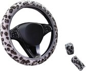Zachte Pluche Stuurhoes - Stuurhoes Auto - Stuurhoes Set - Grijs Luipaard Patroon