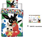 Bing Bunny dekbedovertrek 140x200cm | eenpersoons 100% katoen met extra deur naamsticker