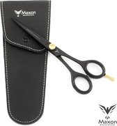 Maxon Professionele 6" Knipschaar met Extra Lange Bladen - Matzwart & Goud - incl. Leren Etui - Lengte 16CM