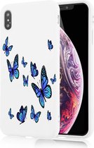 Apple Iphone X / XS wit vlinder siliconen hoesje - blauwe vlinders * LET OP JUISTE MODEL *