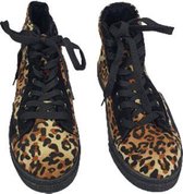 Schoenen half hoog panterprint met voering INGE - Zwart / Bruin - Maat 35