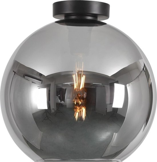 Snelkoppelingen regel schuld Plafondlamp Marino Zwart & Smoke Glas 30cm | bol.com