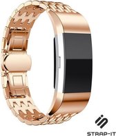Stalen Smartwatch bandje - Geschikt voor  Fitbit Charge 2 stalen draak bandje - rosé goud - Strap-it Horlogeband / Polsband / Armband
