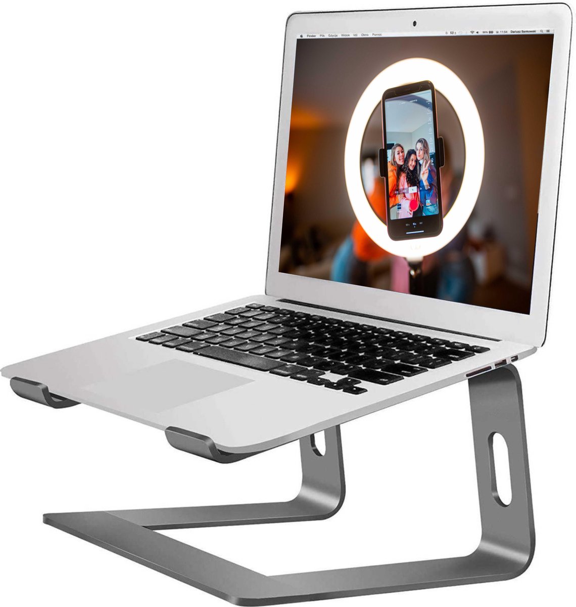 OLAF - Laptopstandaard - Universeel 10 tot 17 inch - Aluminium - Grijs - Alle laptops- Ergonomisch - Apple Macbook Pro/ iPad / Asus / Hp / ACER / Microsoft / Lenovo / Windows Surface