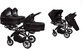 TRIPPY kinderwagen - triplets - 3 zits buggy 2 in 1 (levertijd 3 á 4 weken) Black