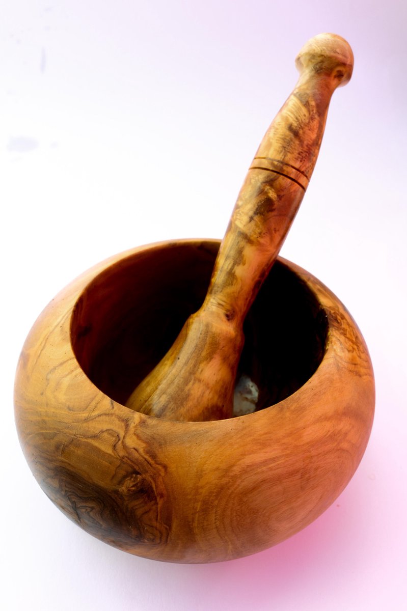Mortier Et Pilon En Bois D'olivier – 16 Cm – Fait Main – Tunisie – Neuf