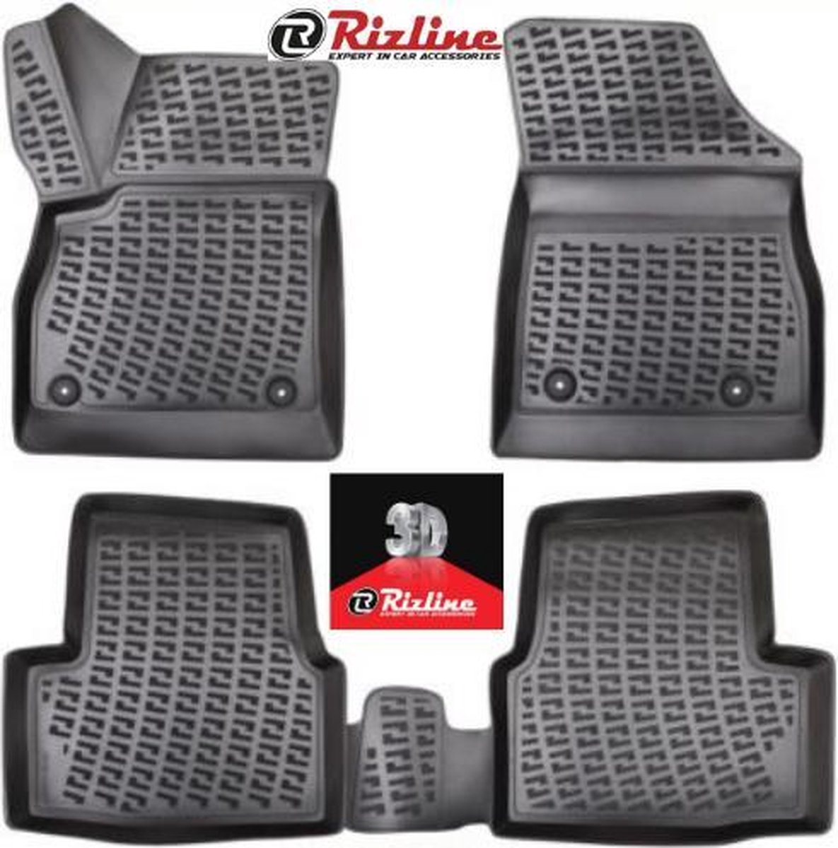 Rizline 3D rubberen matten automatten vloermatten compatibel met OPEL ASTRA K 2015-Heden Premium 3D originele pasvorm-rubberen zwart