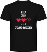 T-Shirt - Casual T-Shirt - Fun T-Shirt - Fun Tekst - Lifestyle T-Shirt - Mood - Games - Gamer- Keep Calm and Play Games - Zwart - Maat XXL