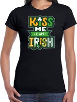 St. Patricks day t-shirt zwart voor dames - Kiss me im Irish - Ierse feest kleding / outfit / kostuum M