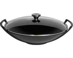 Le Creuset Gietijzeren wok in Mat Zwart met glazen deksel 36cm 4,5l