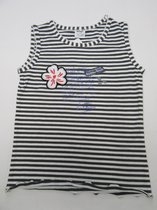 Dirkje ,meisje, t-shirt zonder mouw , streepje grijst / wit , paradise blauw , 4 jaar  104