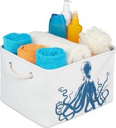 Relaxdays opbergmand stof - kastmand - opbergbox - blauw wit - stoffen mand - badkamer