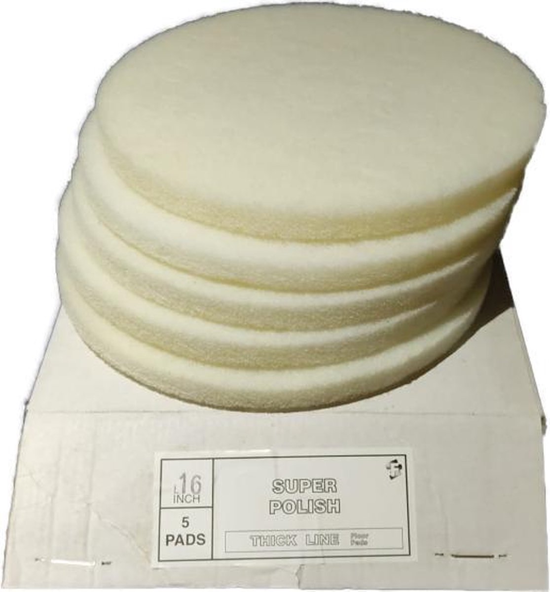 Goedkoopste Schrobmachine Pads - 16 inch / 40,64 cm - Wit - Geschikt voor Polijsten - Voordeelset 5 stuks