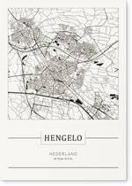 Stadskaart Hengelo - Plattegrond Hengelo – city map – Dibond muurdecoratie 30 x 40 cm