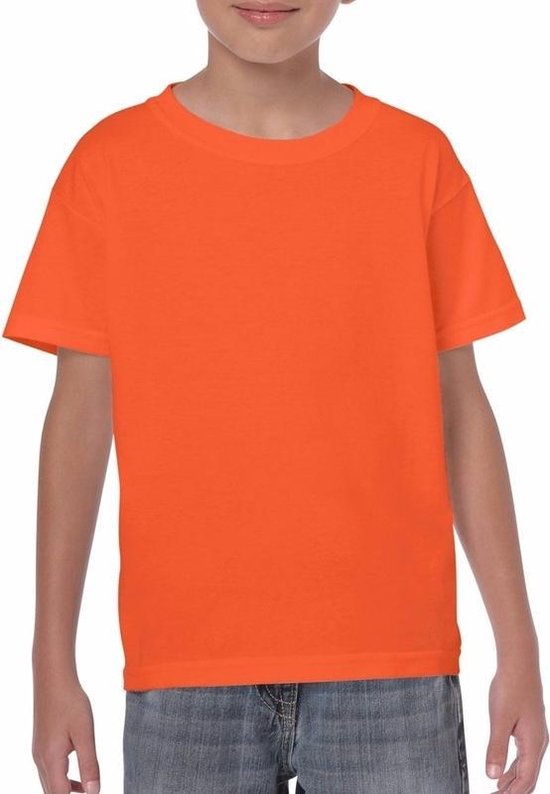 Set van 5x stuks oranje kinder t-shirts 150 grams 100% katoen - Voordelige shirts voor jongens/meisjes, maat: 122-128 (S)
