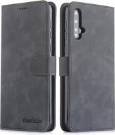 Voor Huawei Nova 5i Diaobaolee Pure Fresh Grain Horizontale Flip Leather Case met houder en kaartsleuven (zwart)