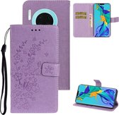 Voor Huawei Mate 30 Plum Blossom Pattern Links en Rechts Flip Leren Case met Beugel & Kaartsleuf & Portemonnee & Lanyard (Paars)