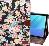 dibase voor Huawei MediaPad M5 10,8 inch bloempatroon Doek oppervlak PU lederen tas met houder & kaartsleuven & portemonnee (zwart)