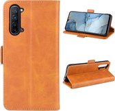 Voor OPPO Reno3 Dual-side magnetische gesp horizontale flip lederen tas met houder & kaartsleuven & portemonnee & fotolijst (geel)