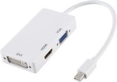 3 in 1 Mini DisplayPort Male naar HDMI + VGA + DVI Female Adapter Converter voor Mac Book Pro Air, kabellengte: 18 cm (wit)