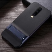 Voor OnePlus 7 Pro geruite textuur antislip TPU + pc-hoes met houder (donkerblauw)