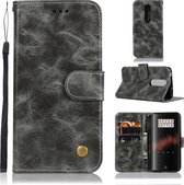 Voor OnePlus 7 Retro koperen gesp Crazy Horse Horizontale Flip PU lederen tas met houder & kaartsleuven & portemonnee & lanyard (grijs)