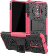 Tire Texture TPU + PC Shockproof Case voor LG Q Stylo 5, met houder (roze)