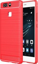 Voor Huawei P9 Brushed Texture Fiber TPU Rugged Armor beschermhoes (rood)