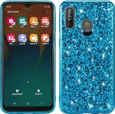 Glittery poeder schokbestendig TPU-hoesje voor Galaxy A40 (blauw)