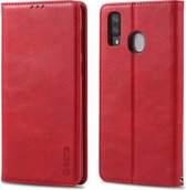 Voor Galaxy A30 / A20 AZNS retro textuur magnetische horizontale flip pu lederen case met houder & kaartsleuven & fotolijst (rood)