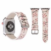Mode pruimenbloesem patroon lederen polshorloge band voor Apple Watch Series 3 & 2 & 1 42mm (wit)