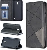 Ruit textuur horizontale flip magnetische lederen tas met houder en kaartsleuven en portemonnee voor Nokia 1 plus (zwart)