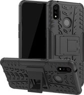 Schokbestendige PC + TPU-bandenpatroonbehuizing voor OPPO Realme 3 Pro, met houder (zwart)