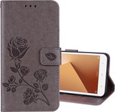 Voor Xiaomi Redmi Note 5A Lage toewijzing (geen vingerafdrukgaten) Rose reliÃ«f horizontaal Flip milieu PU lederen tas met houder & kaartsleuven & portemonnee (grijs)