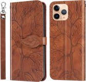 Life of Tree Embossing Pattern Horizontale flip lederen hoes met houder & kaartsleuf & portemonnee & fotolijst & lanyard voor iPhone 11 Pro (bruin)