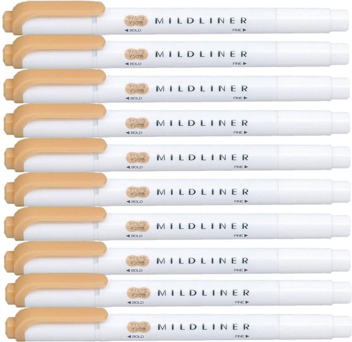 Zebra Mildliner Double-Sided Highlighter - Fine / Bold – Mild Orange Set van 10 + een Luxe Zipperbag - WKT7-MOR