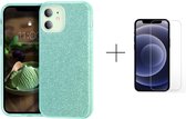 Apple iPhone 12 Pro Max | Back Cover Telefoonhoesje | Groen | TPU hoesje | Glitter + 1x screenprotector