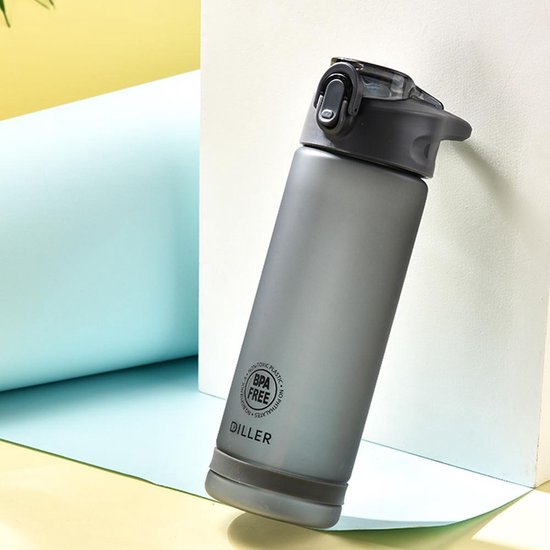 Bouteille d'eau Diller avec paille - Bouteille - Système de fermeture pratique - 550 ml - Zwart - Sans tritan et sans BPA