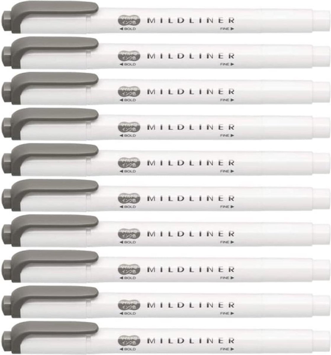 Zebra Mildliner Double-Sided Highlighter - Fine / Bold – Mild Dark Gray Set van 10 + een Luxe Zipperbag - WKT7-MDGR