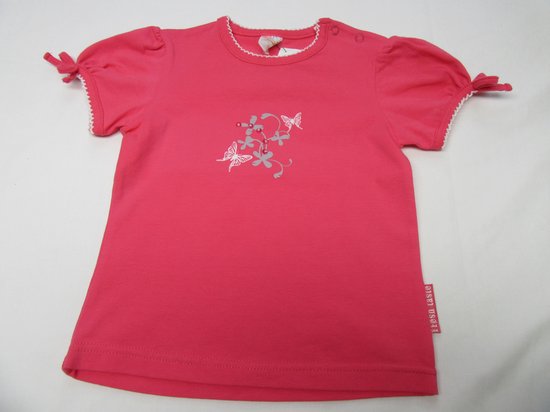 dirkje , meisje; t shirt korte mouw ,rose , vlinder , 86 - 86 maand
